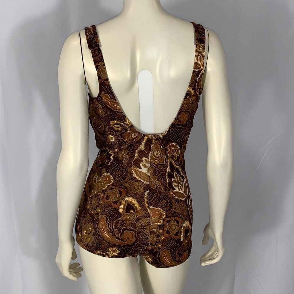 Vintage Maxine Women's Paisley Sleeveless Print Swimsuit Brown Gold Size 14 - Picture 5 of 16